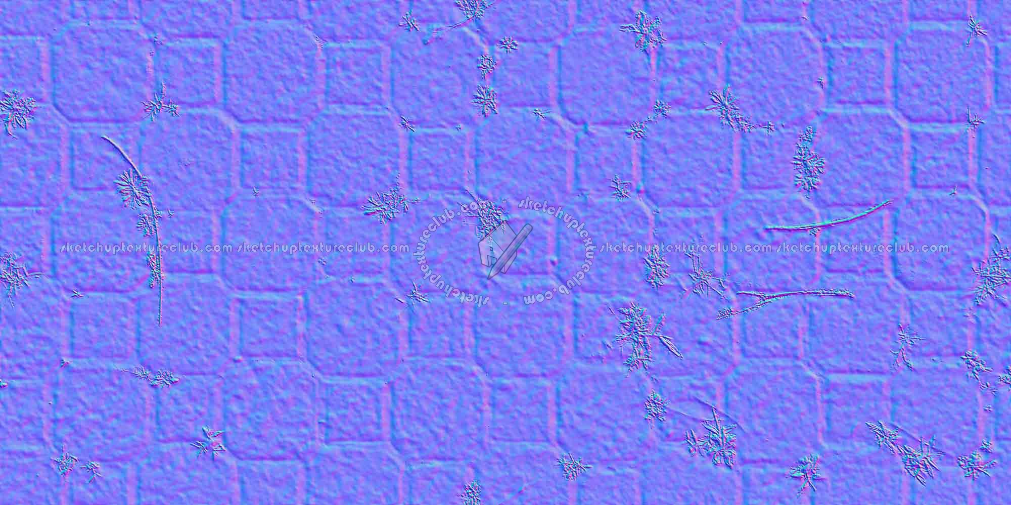 Textures   -   ARCHITECTURE   -   PAVING OUTDOOR   -   Concrete   -   Blocks damaged  - Damaged concrete outdoor paving with grass texture seamless 20783 - Normal