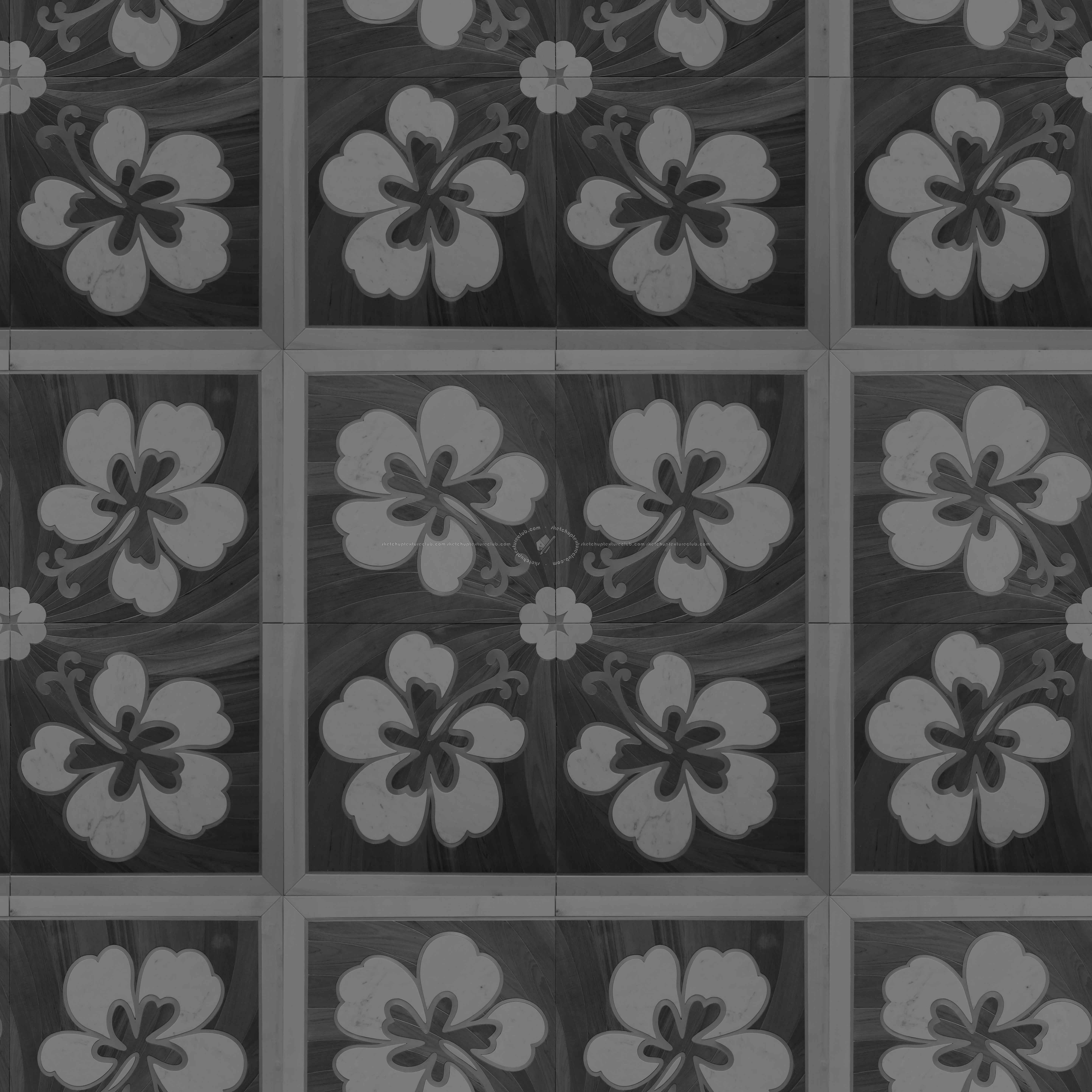 Textures - ARCHITECTURE - WOOD FLOORS - Decorated - Wood and marble parquet decorated texture seamless 19623 - Specular