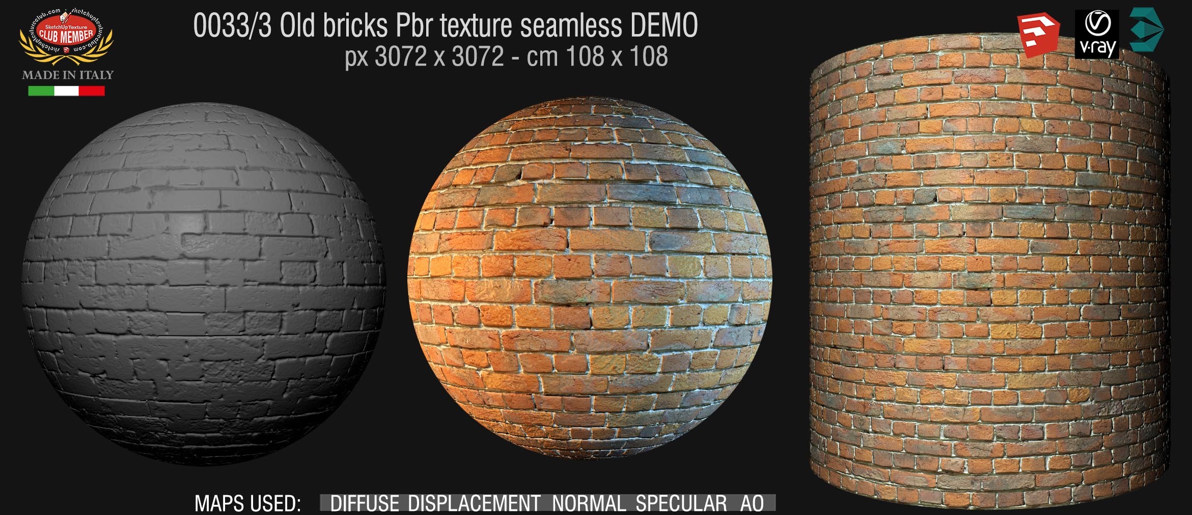 0033_3 Old bricks Pbr texture seamless DEMO