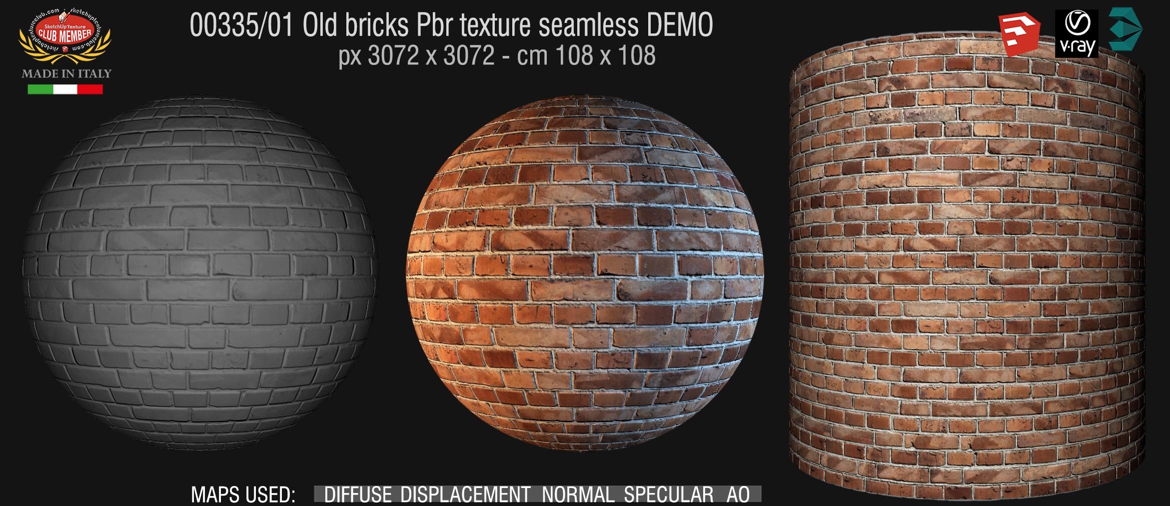 00335_01 Old bricks Pbr texture seamless DEMO