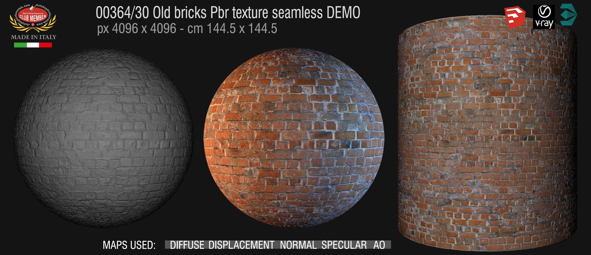 00364_30 Old bricks Pbr texture seamless DEMO