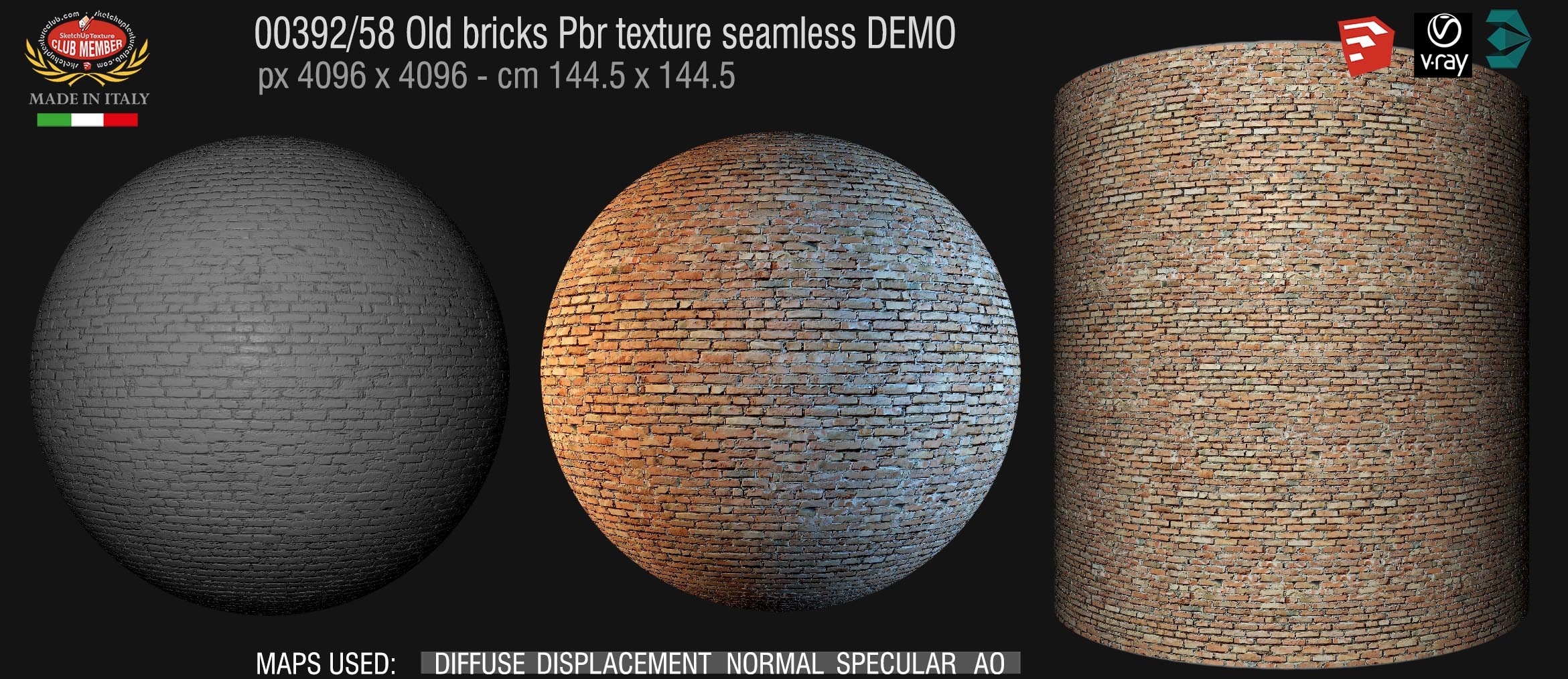 00392_58 Old bricks Pbr texture seamless DEMO