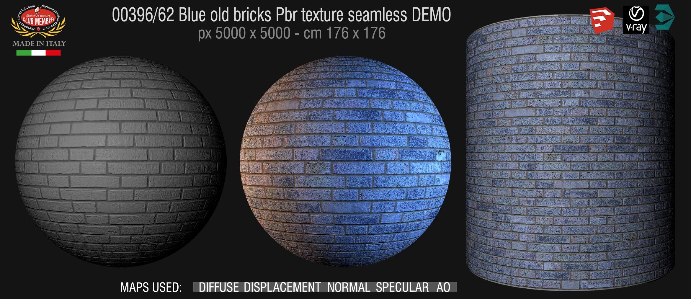 00396_62 Blue old bricks Pbr texture seamless DEMO