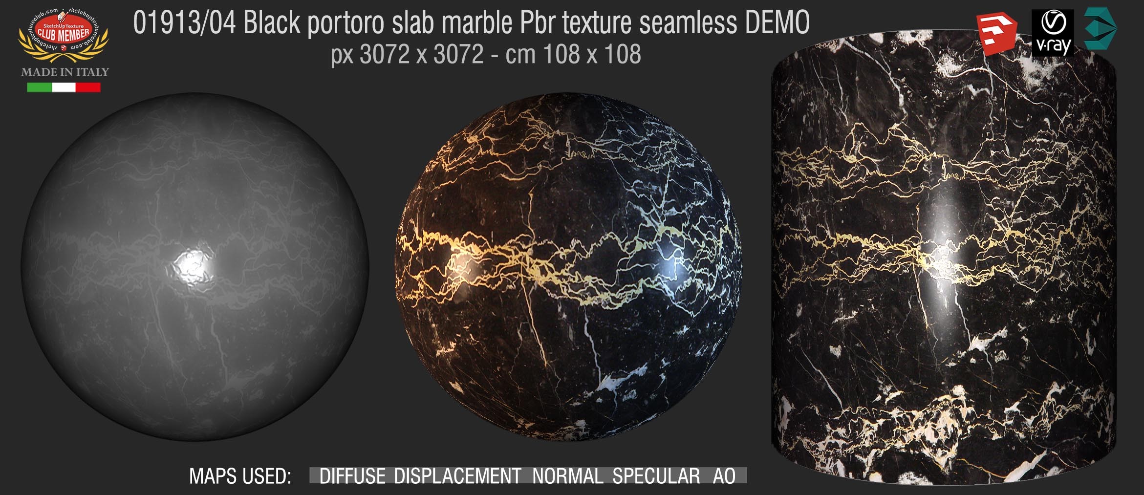 01913_04 Black portoro slab marble Pbr texture seamless DEMO