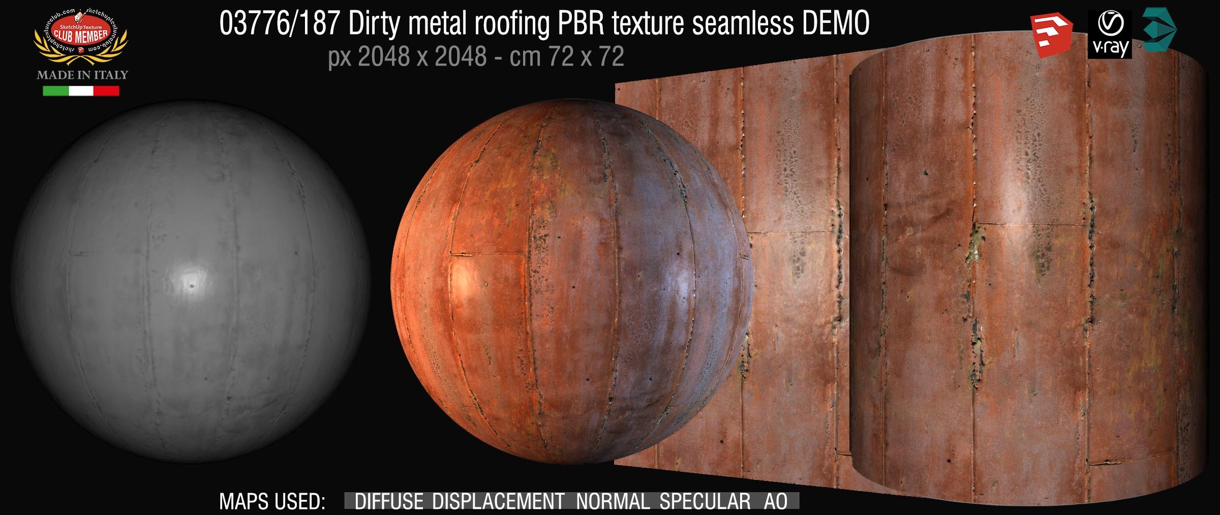 03776_187 Dirty metal roofing PBR texture seamless DEMO