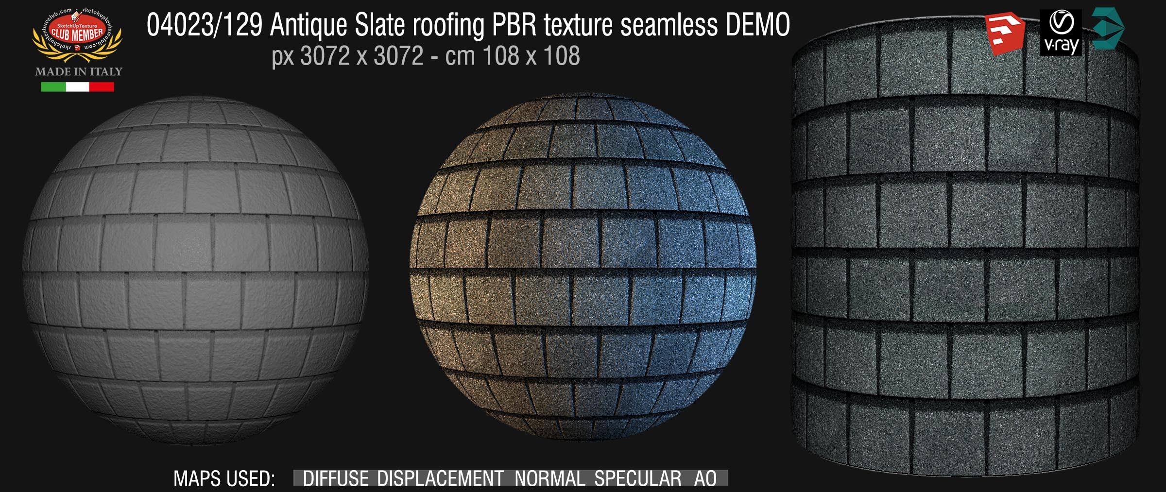 04023_129 Antique Slate roofing PBR texture seamless DEMO