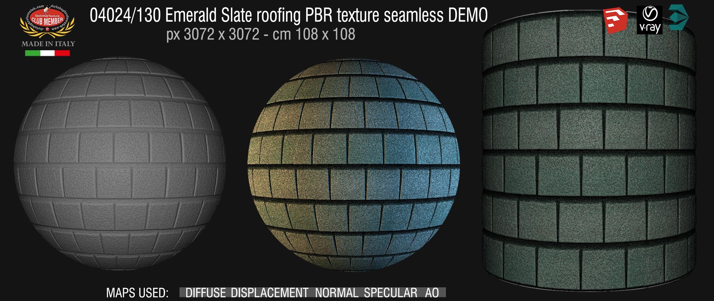 04024_130 Emerald Slate roofing PBR texture seamless DEMO