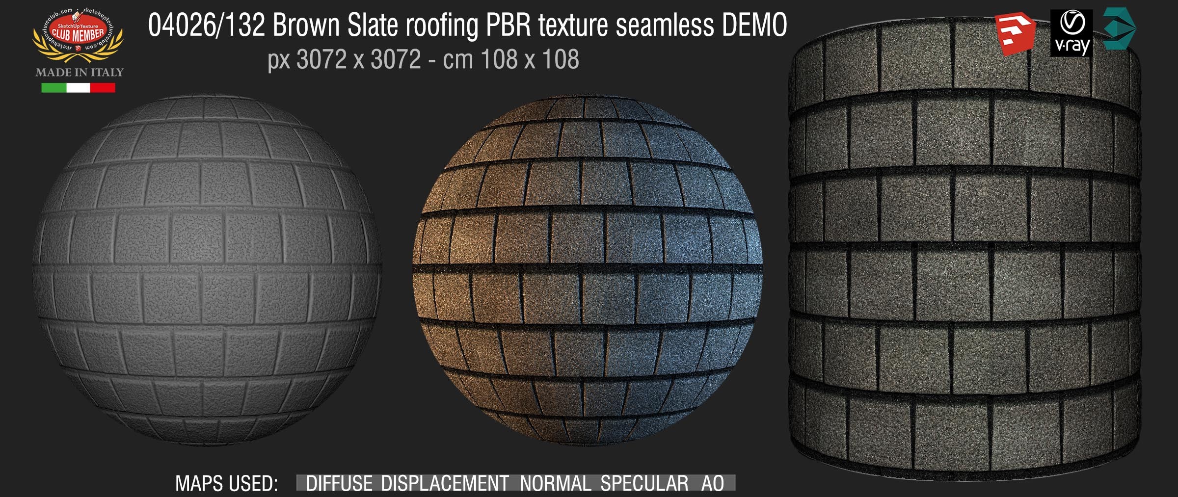 04026_132 Brown Slate roofing PBR texture seamless DEMO