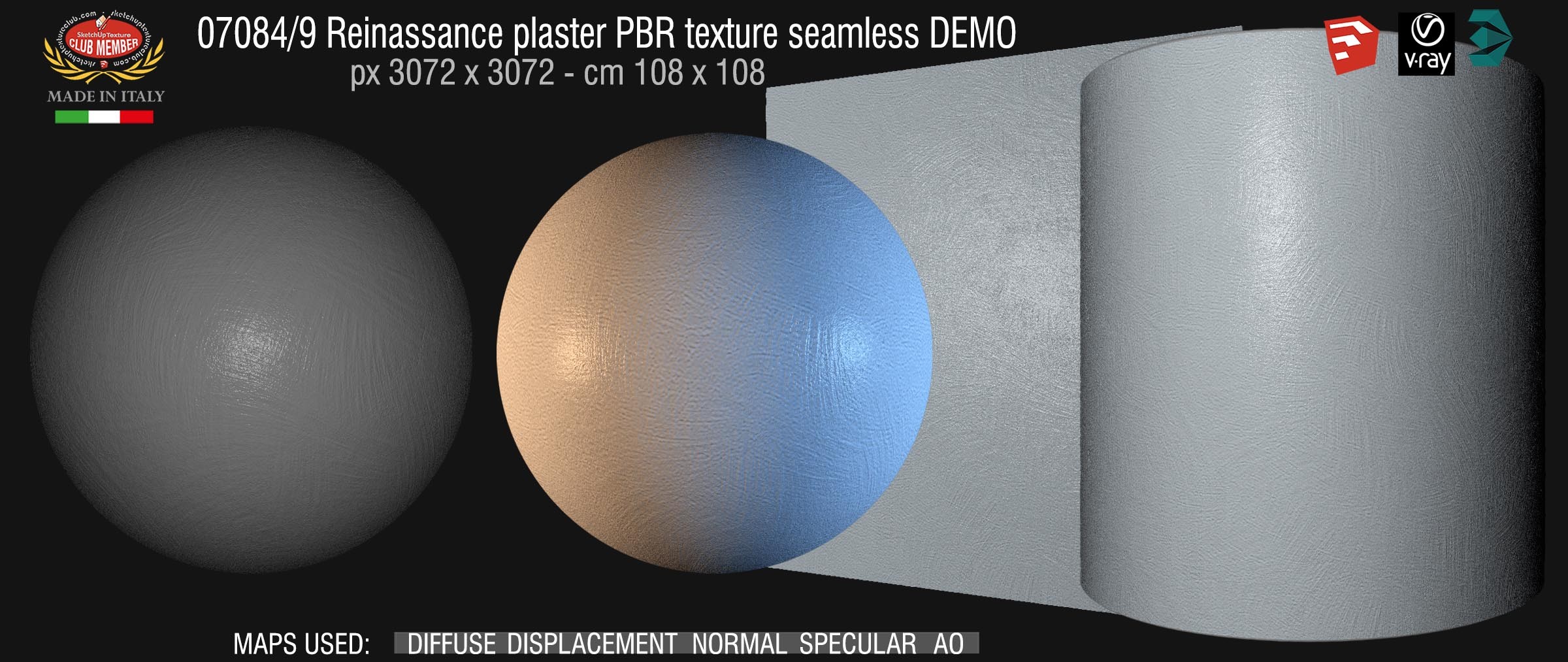 07084_9 Reinassance plaster PBR texture seamless DEMO
