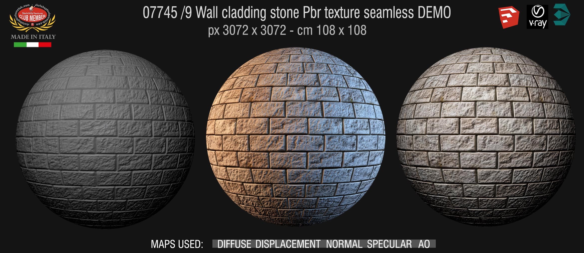 07745/9 Wall cladding stone pbr texture seamless demo