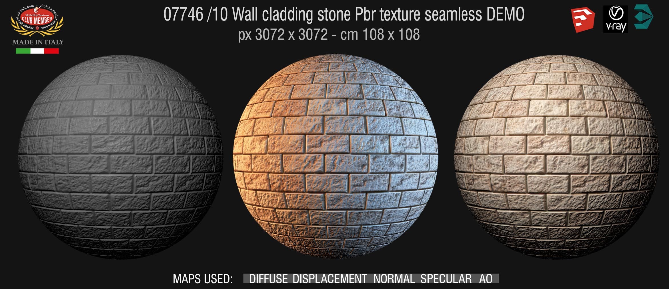 07745/10 Wall cladding stone pbr texture seamless demo