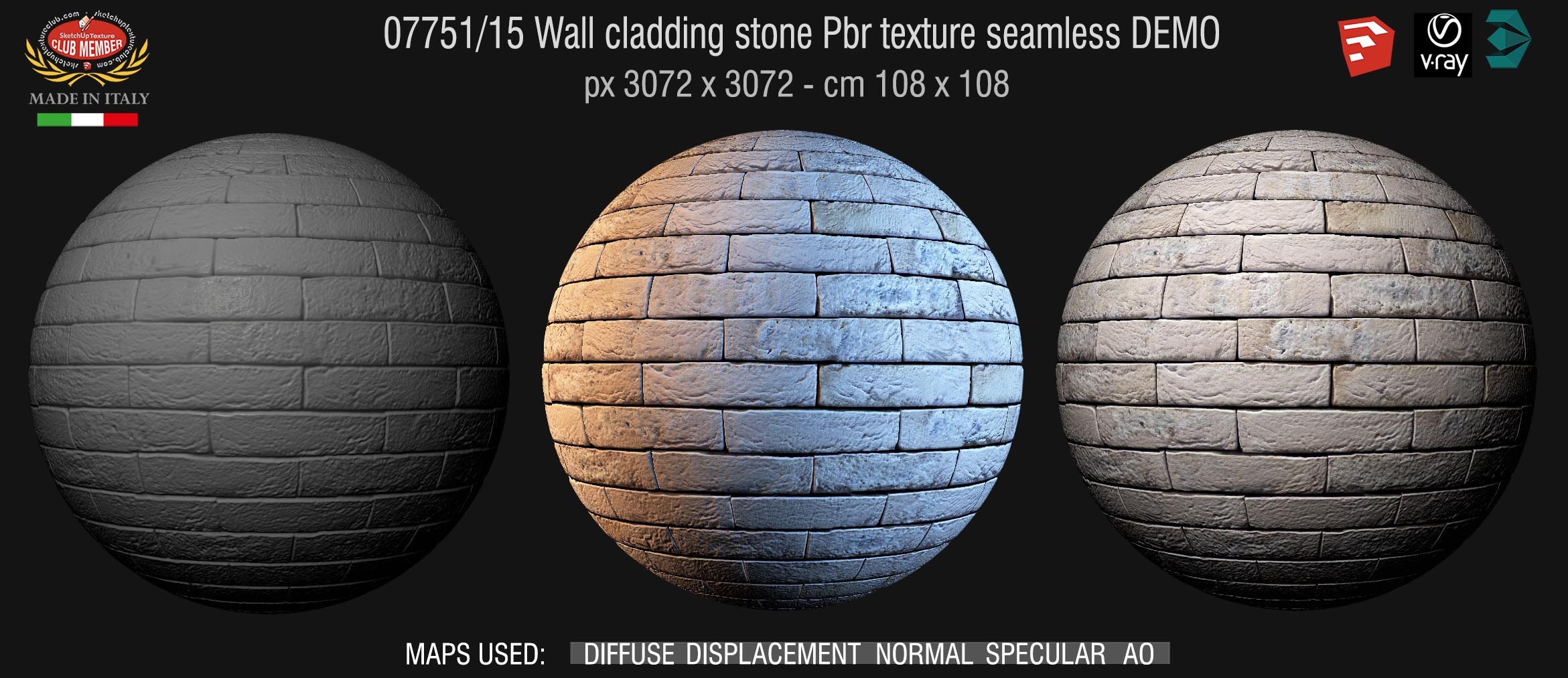 07751/15 Wall cladding stone pbr texture seamless demo