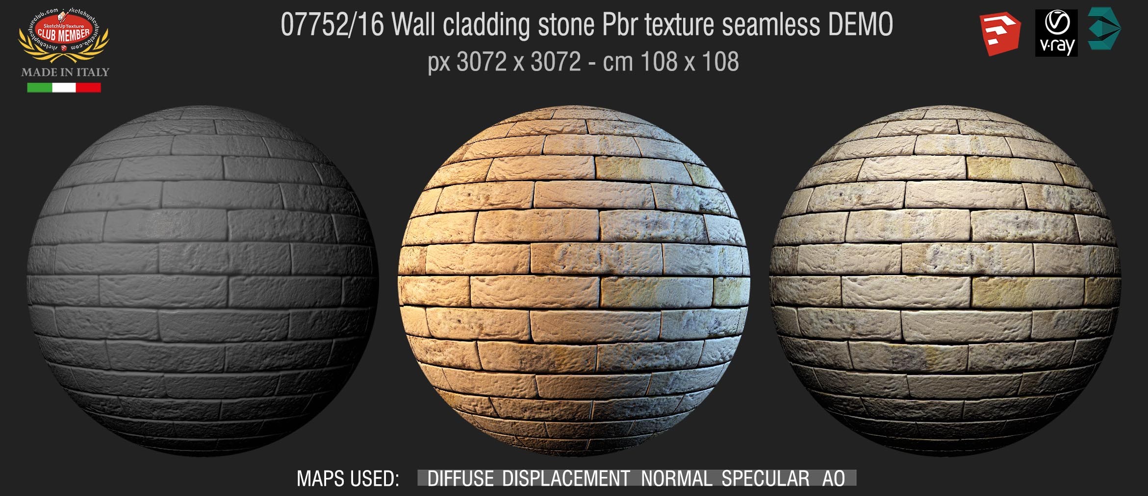 07752/16 Wall cladding stone pbr texture seamless demo