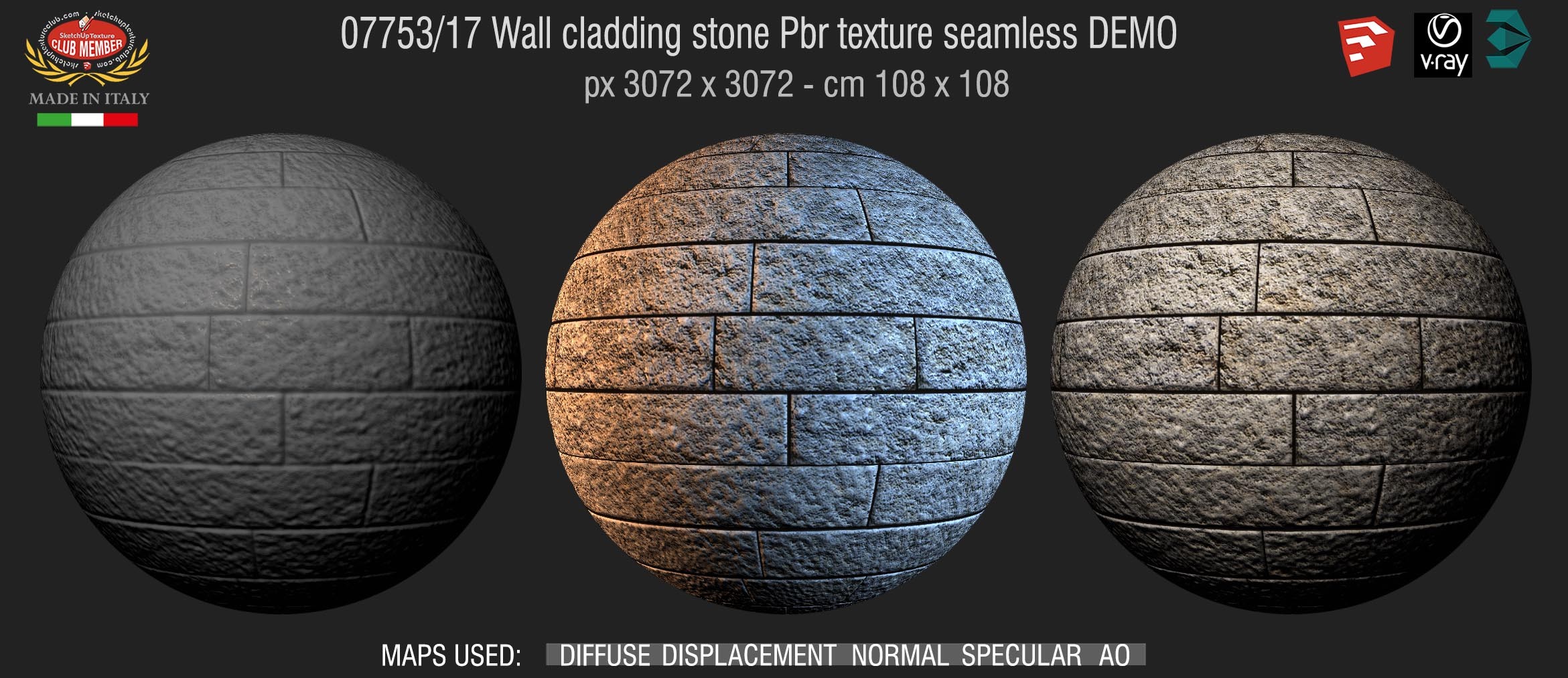 07753_17 Wall cladding stone Pbr texture seamless DEMO