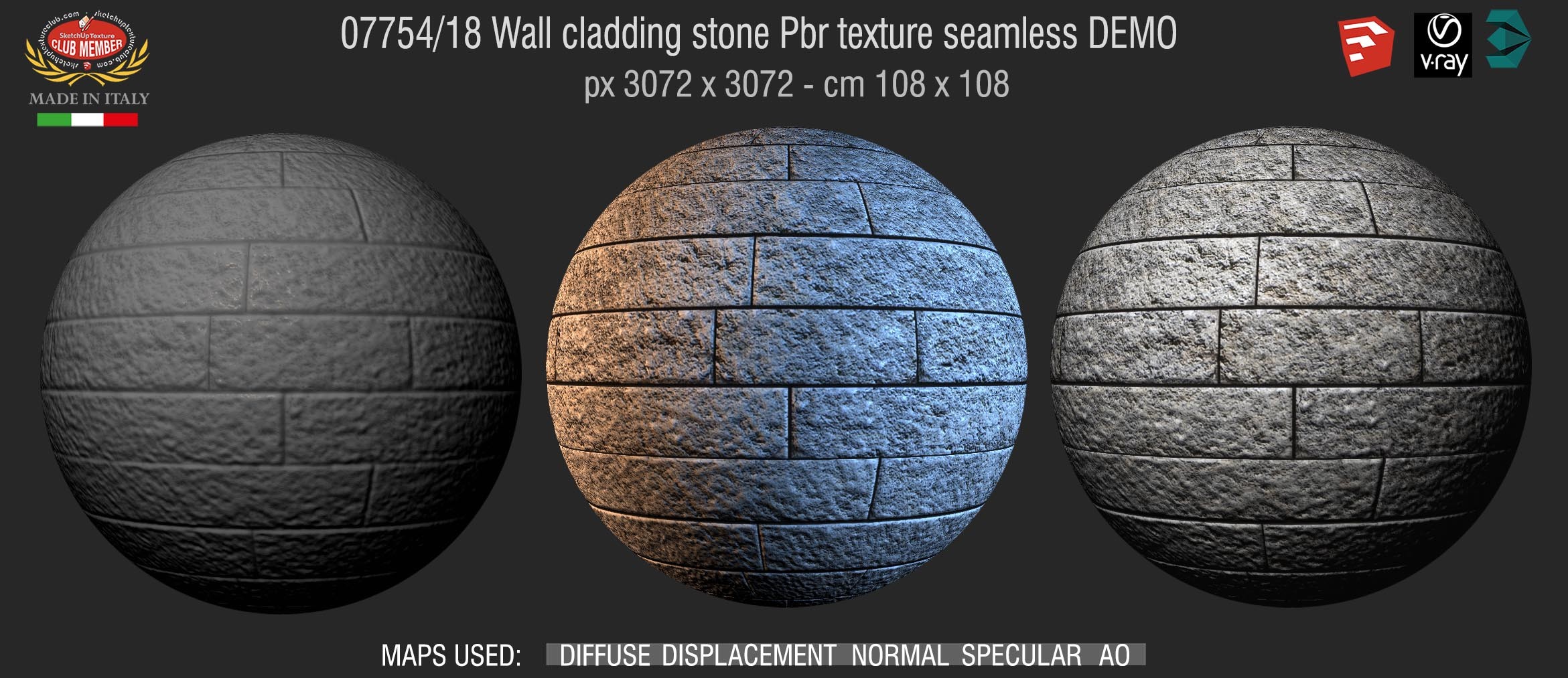 07754_18 Wall cladding stone Pbr texture seamless DEMO