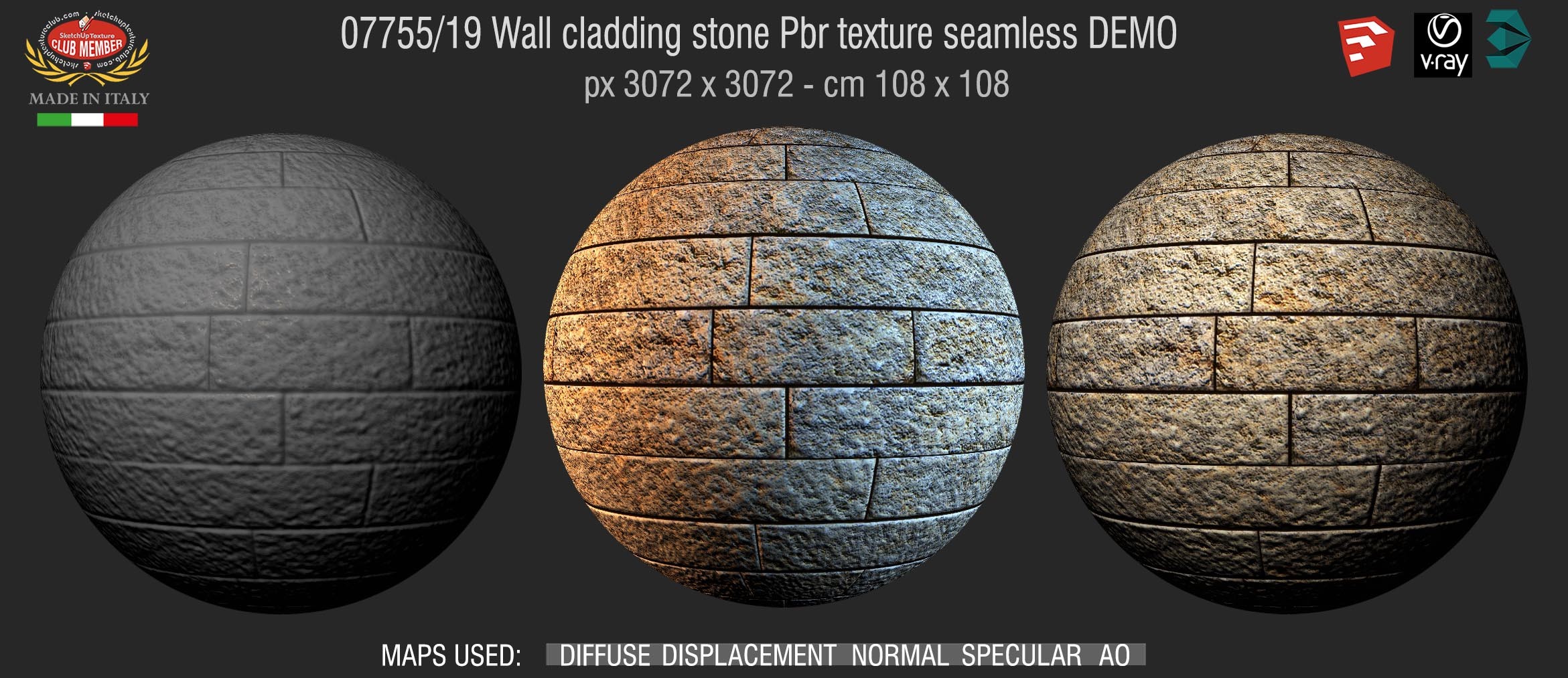 07755_19 Wall cladding stone Pbr texture seamless DEMO