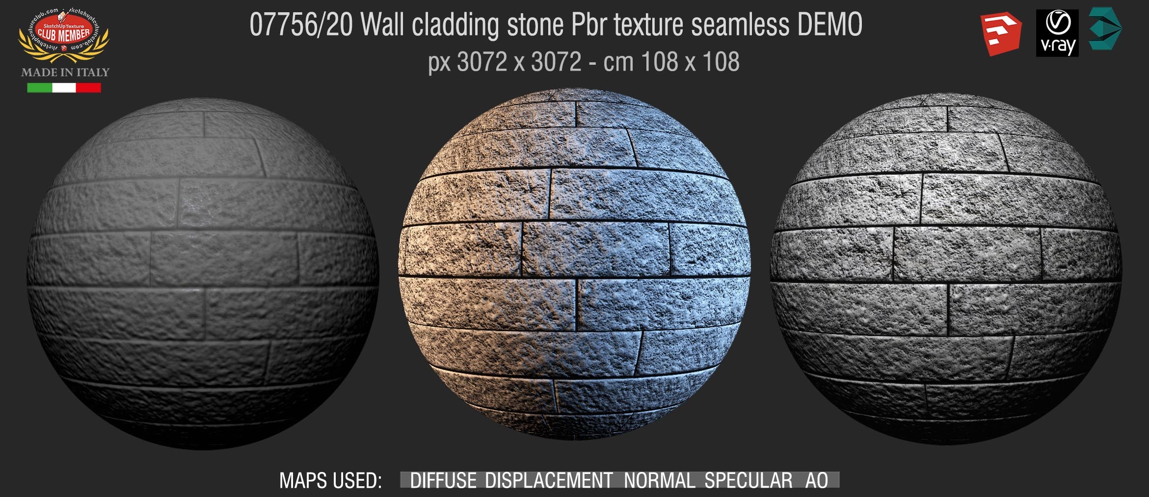 07756_20 Wall cladding stone Pbr texture seamless DEMO