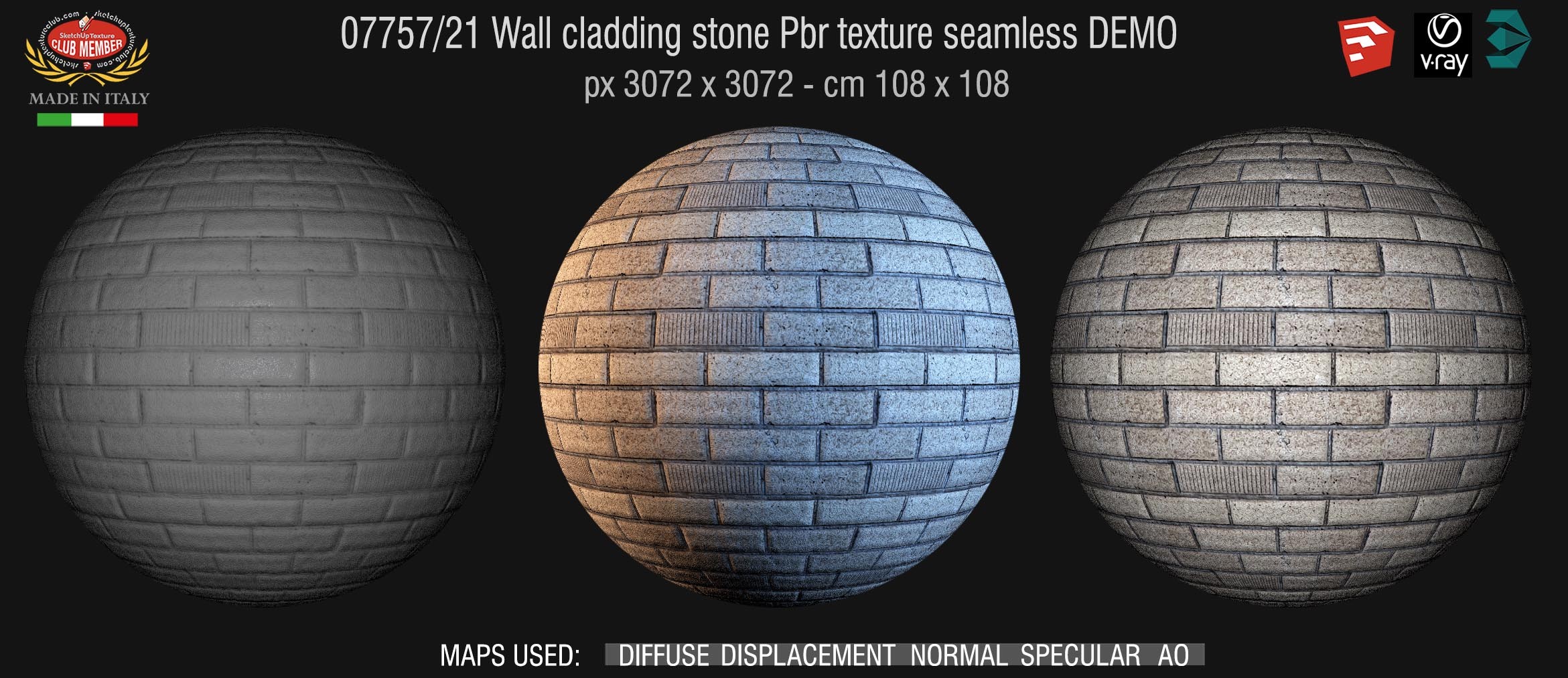 07757_21 Wall cladding stone Pbr texture seamless DEMO