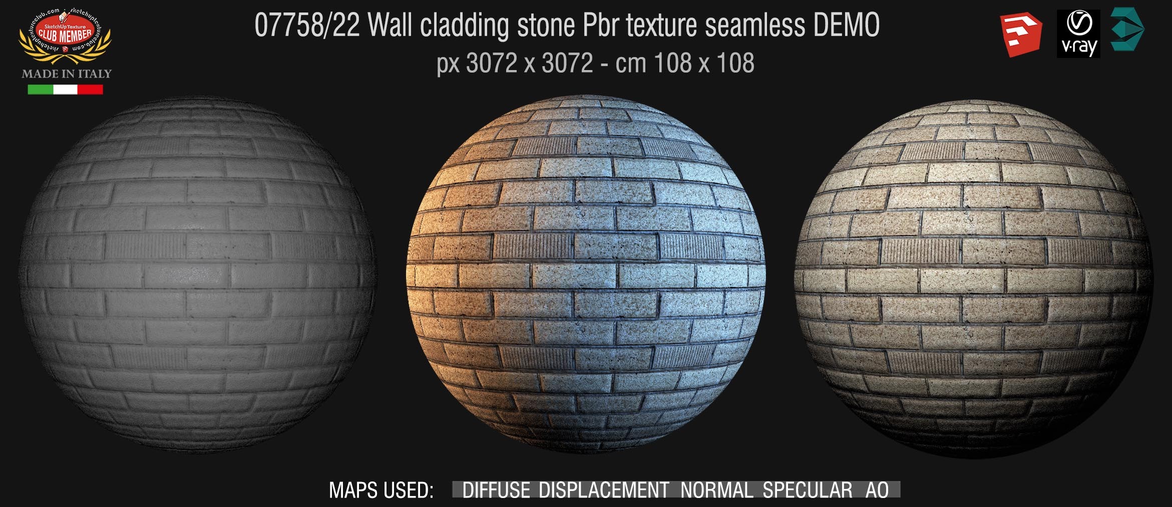 07758/22 Wall cladding stone Pbr texture seamless DEMO