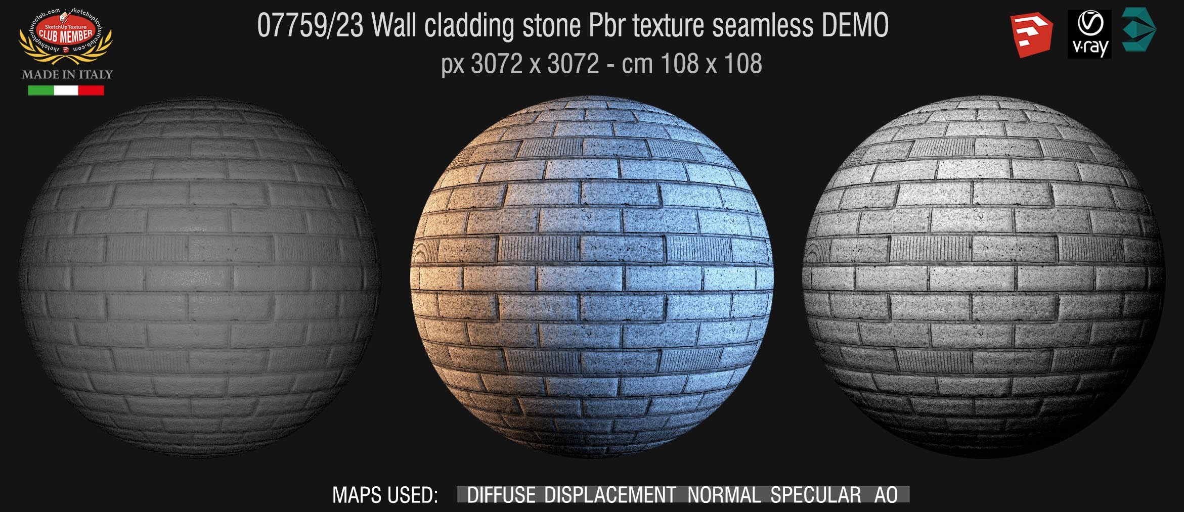 07759/23 Wall cladding stone Pbr texture seamless DEMO