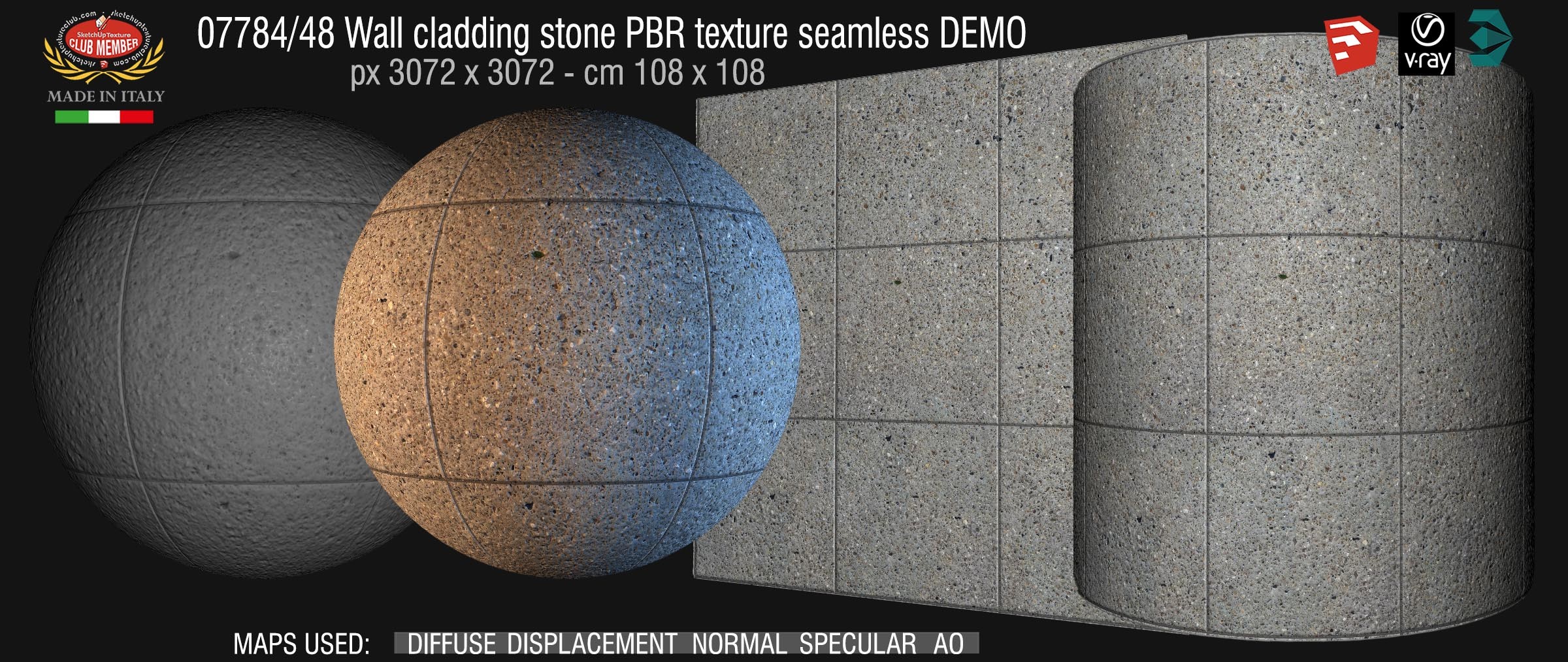 07784_48 Wall cladding stone PBR texture seamless DEMO