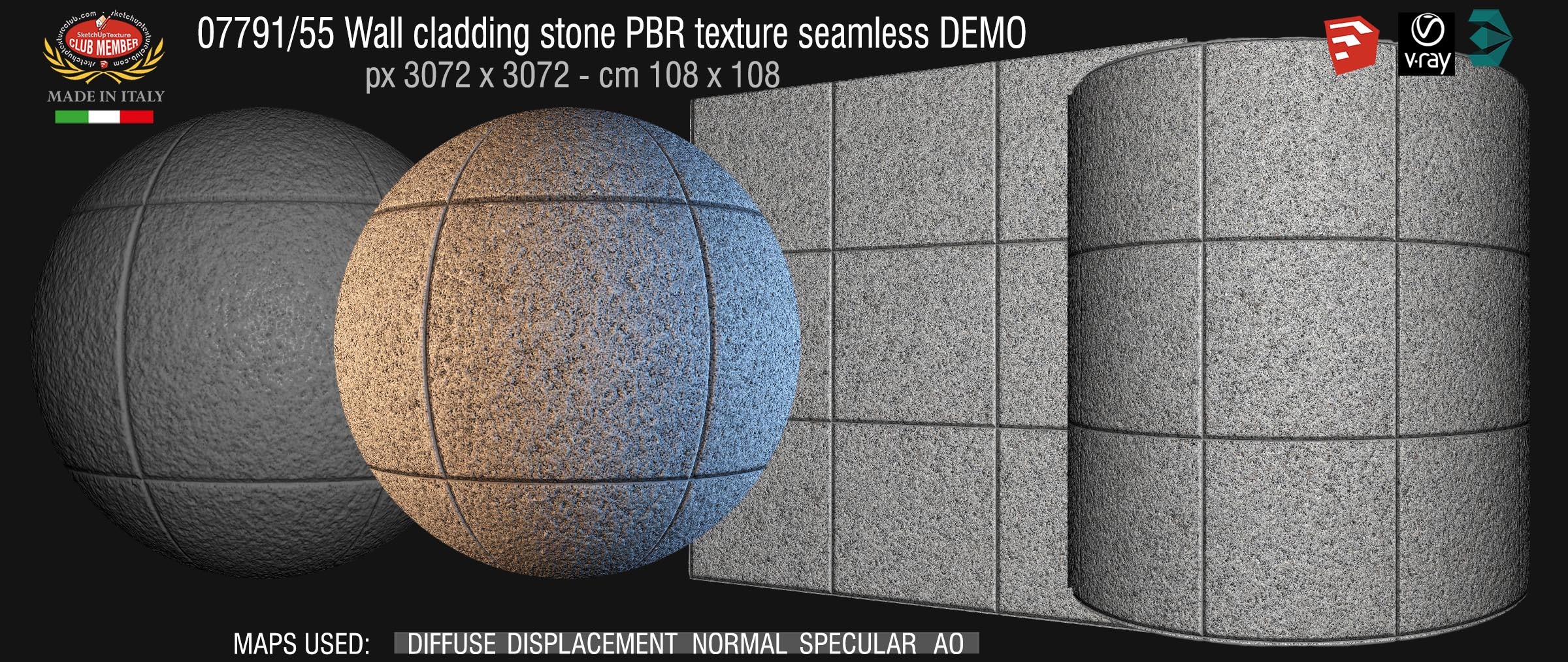 07791_55 Wall cladding stone PBR texture seamless DEMO