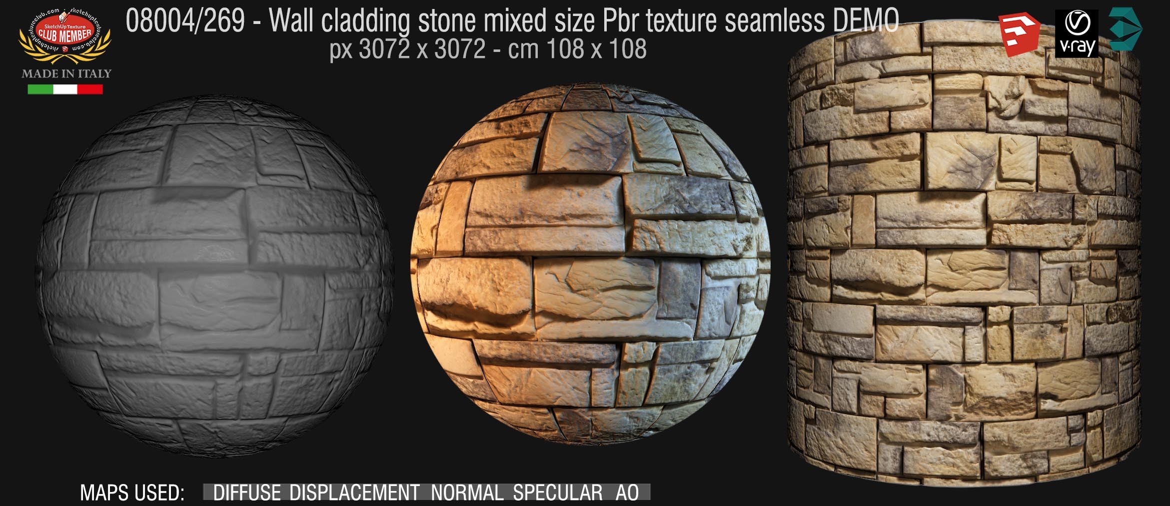 08004_269 Wall cladding stone mixed size Pbr texture seamless DEMO