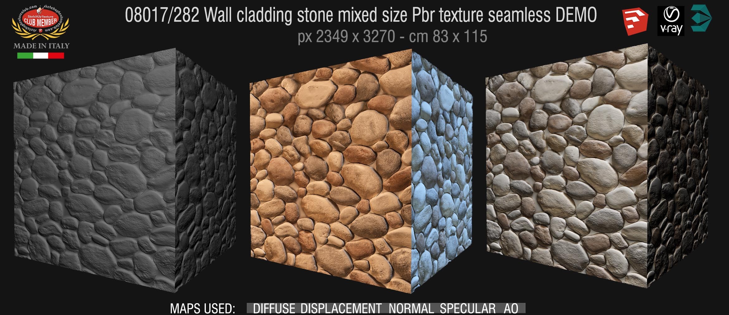 08017/282 Wall cladding stone mixed size Pbr texture seamless DEMO