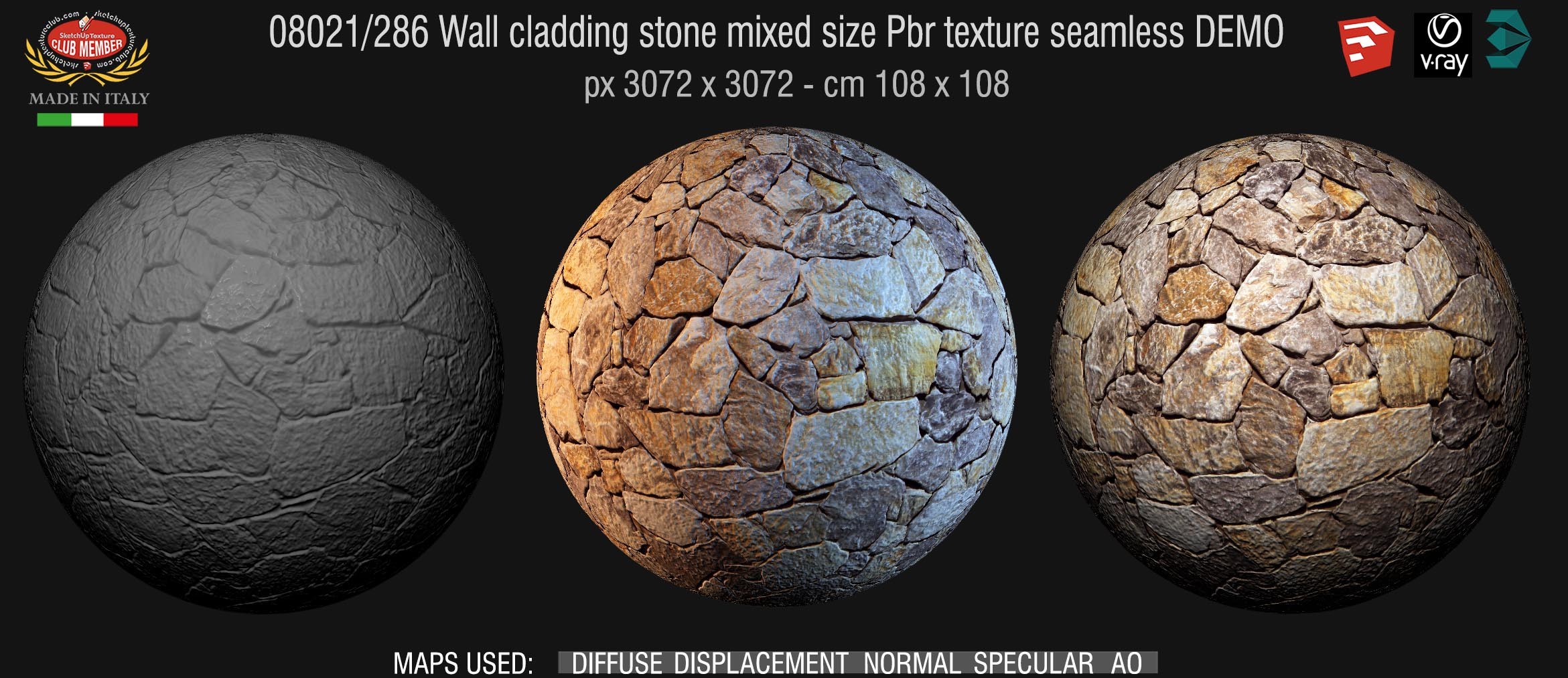 08021/286 Wall cladding stone mixed size Pbr texture seamless DEMO
