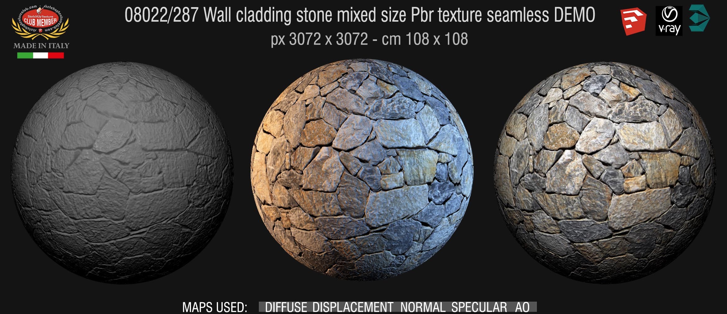 08022/287 Wall cladding stone mixed size Pbr texture seamless DEMO
