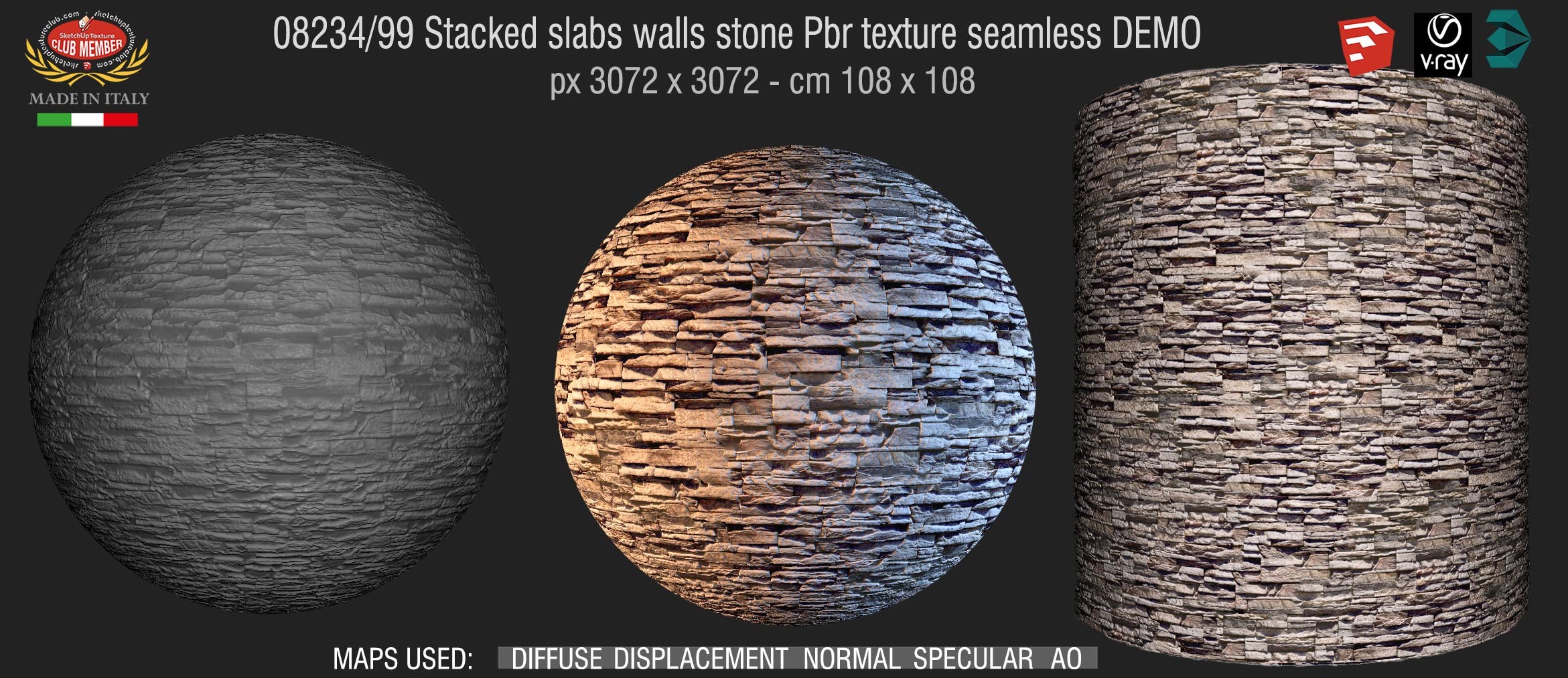 08234_99 Stacked slabs walls stone Pbr texture seamless DEMO