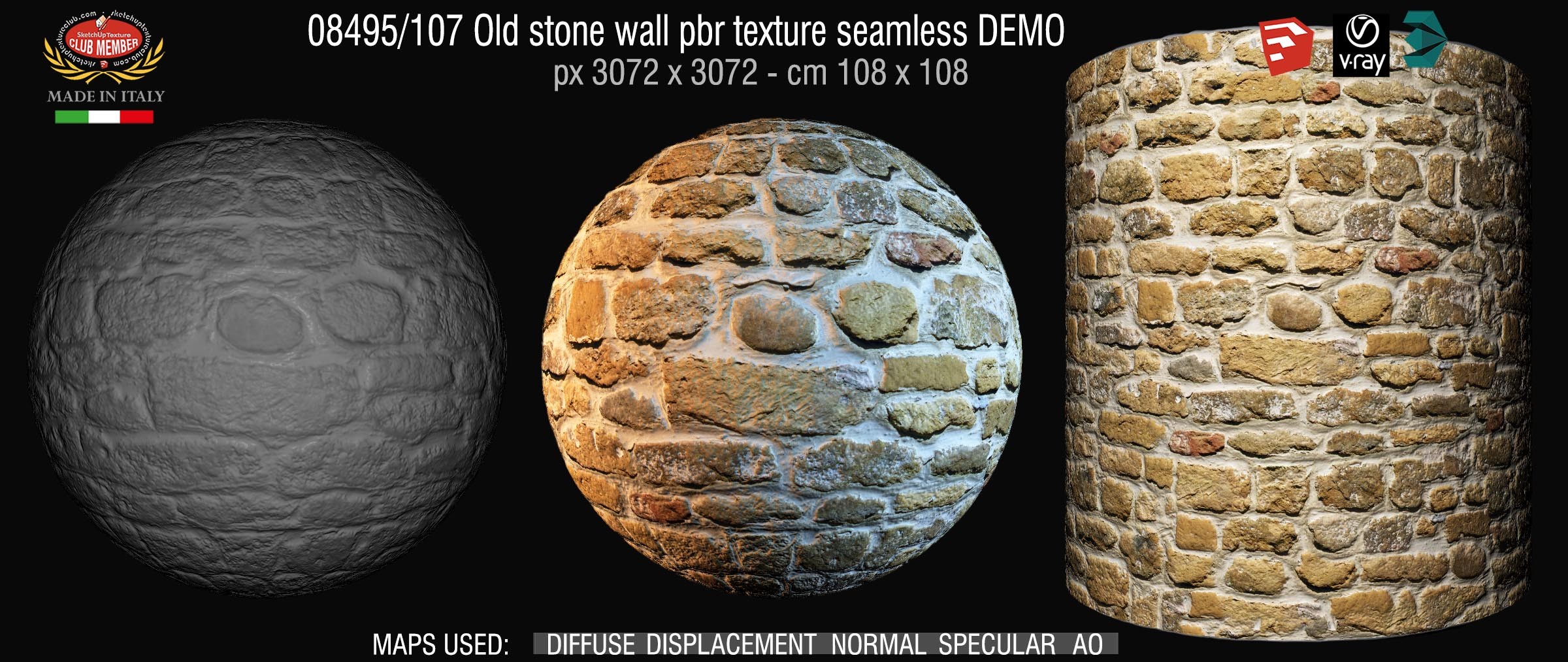 08495_107 Old stone wall pbr texture seamless DEMO