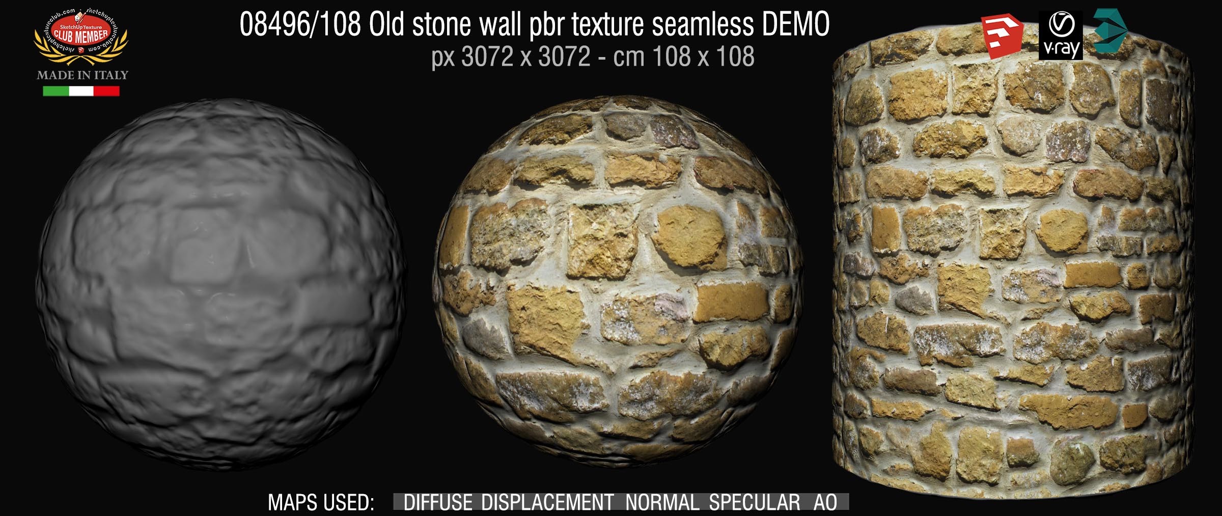 08496_108 Old stone wall pbr texture seamless DEMO
