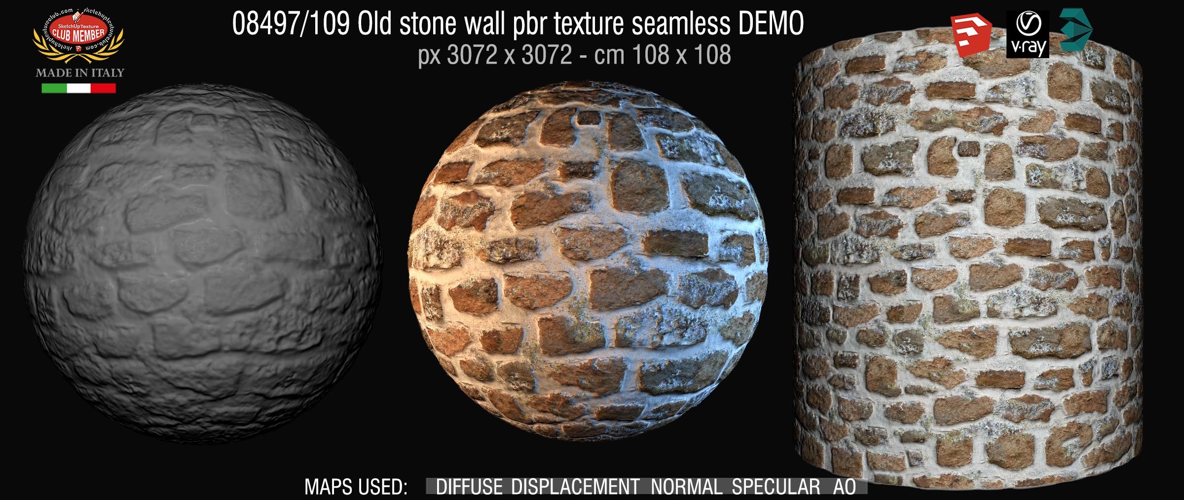 08497_109 Old stone wall pbr texture seamless DEMO