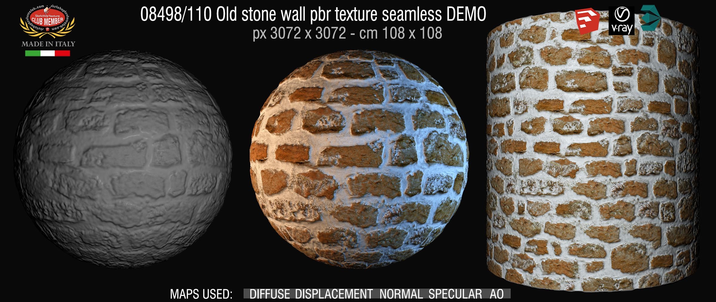 08498_110 Old stone wall pbr texture seamless DEMO