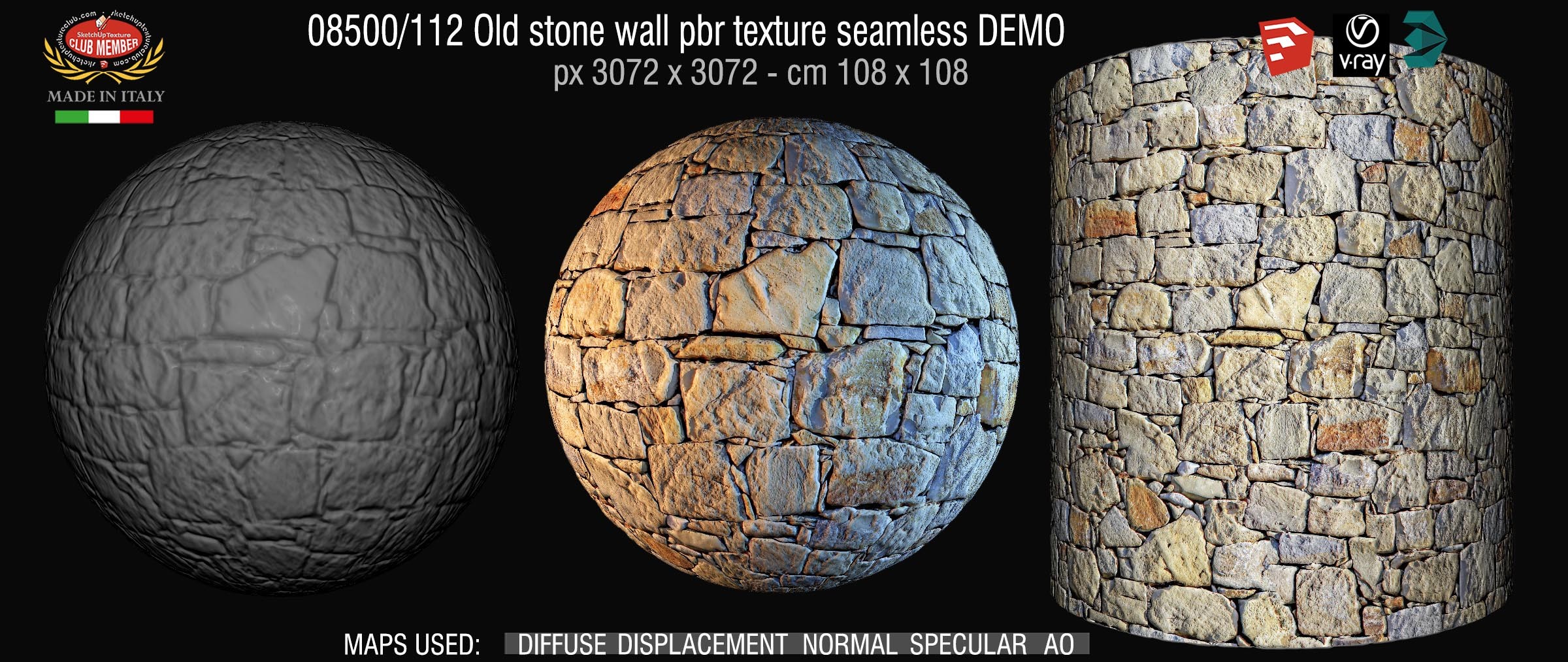 08500_112 Old stone wall pbr texture seamless DEMO