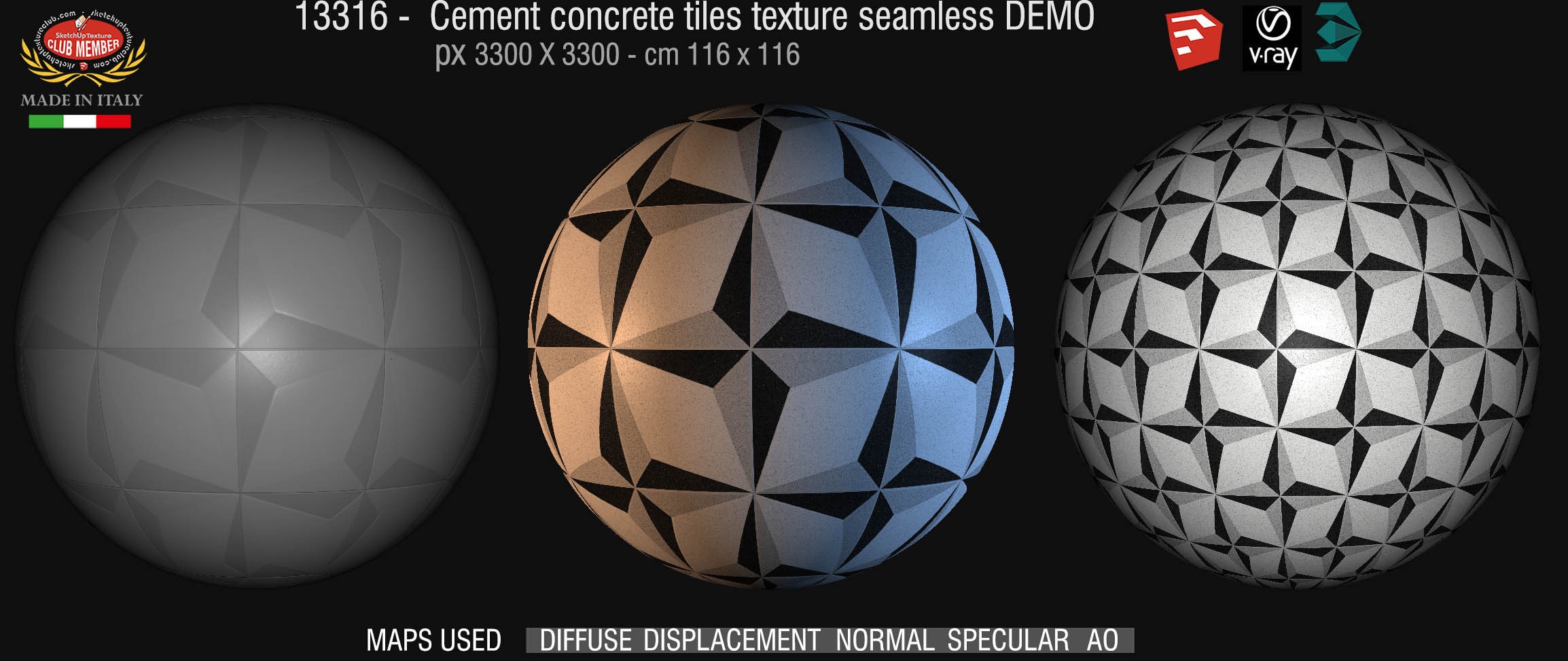 13316 Cement concrete tile texture seamless + maps DEMO
