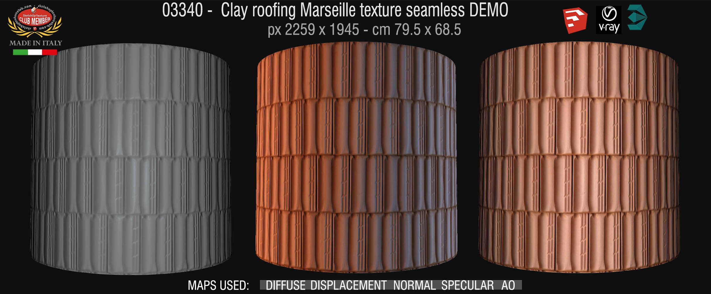 03340 Clay roofing Marseille texture seamless + maps DEMO