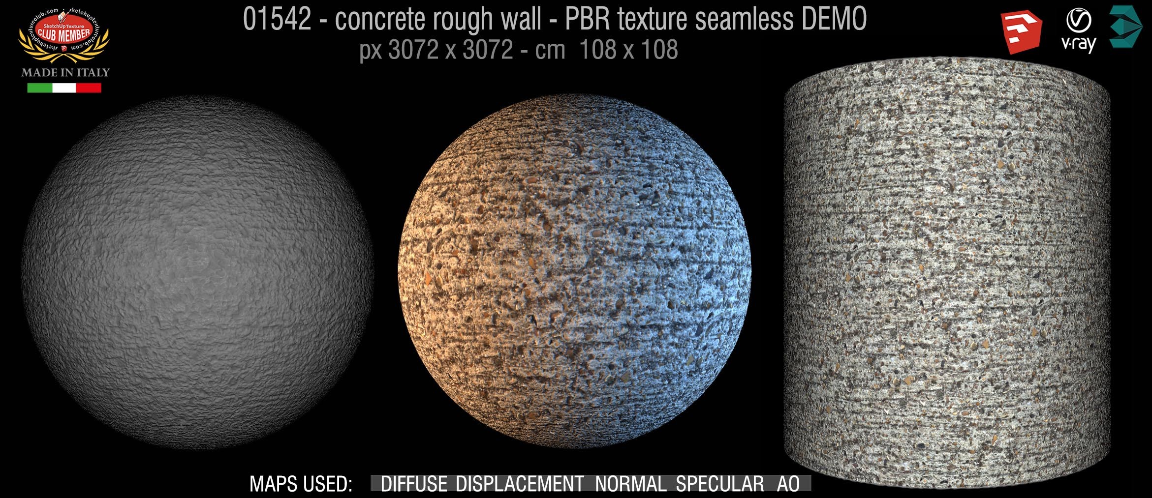 01542 Concrete bare dirty wall PBR texture seamless DEMO