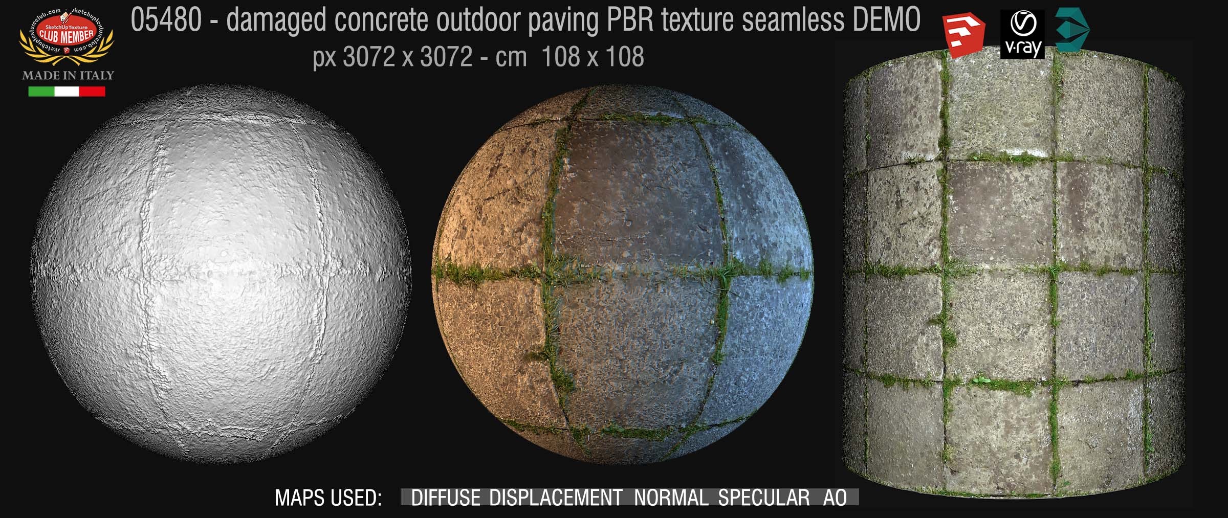05480 Damaged concrete outdoor paving PBR texture seamless DEMO