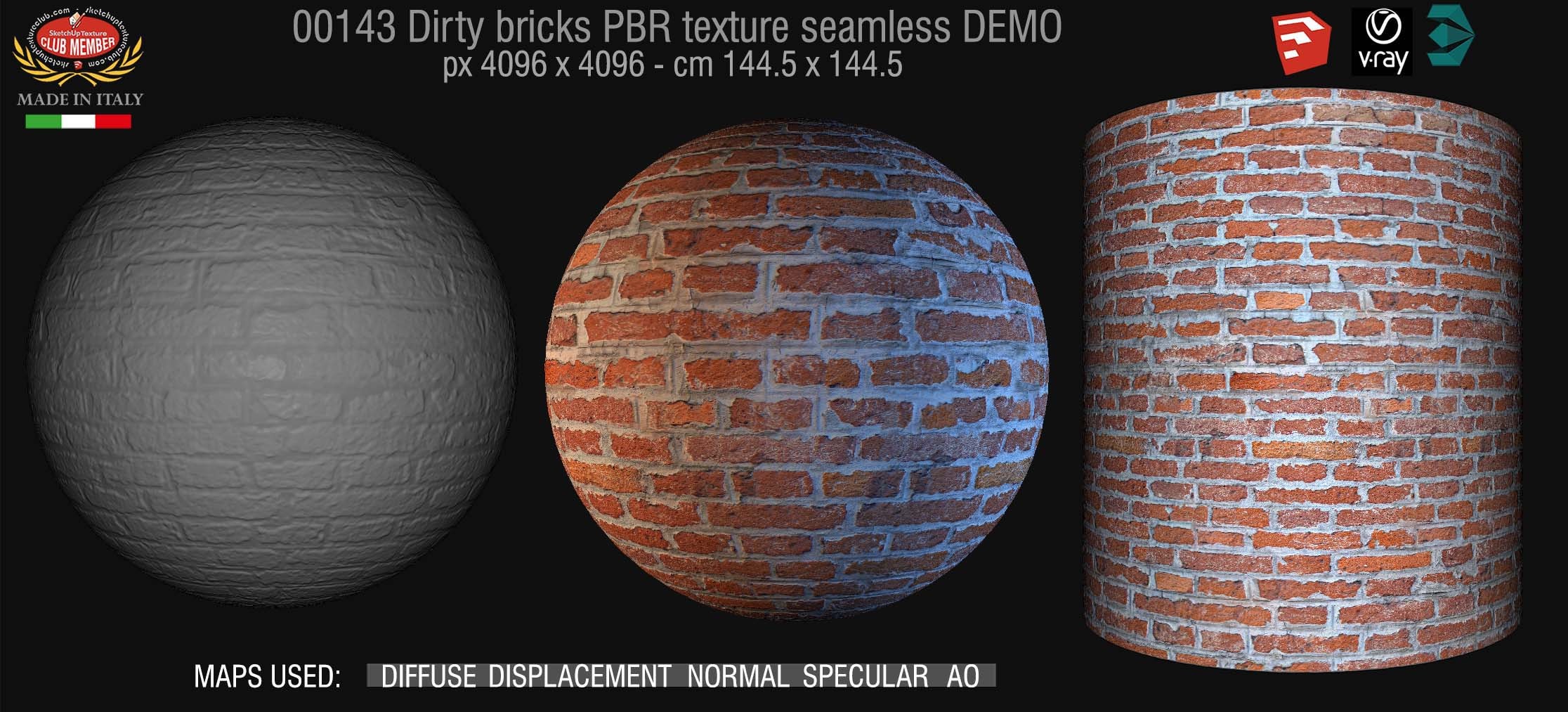 00143 Dirty bricks PBR texture seamless DEMO