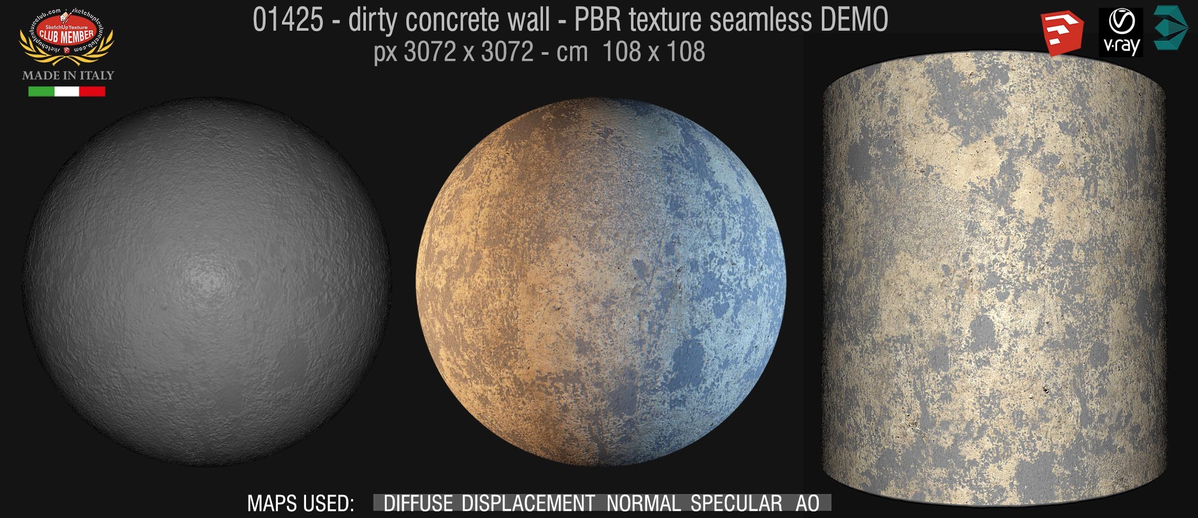 01425  Concrete bare dirty wall PBR texture seamless DEMO