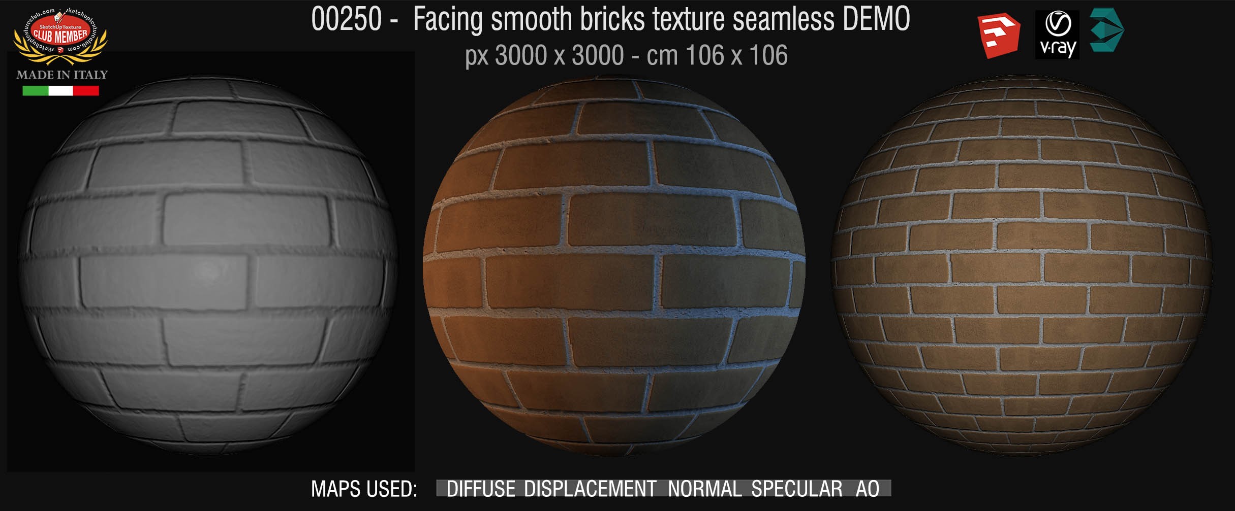 00250 Facing smooth bricks texture seamless + maps DEMO