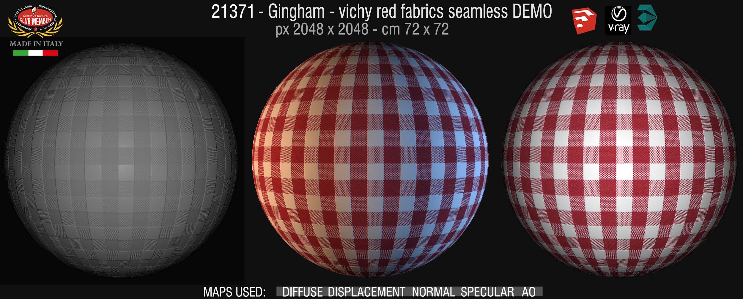 21371 Gingham vichy red fabrics texture seamless + maps DEMO