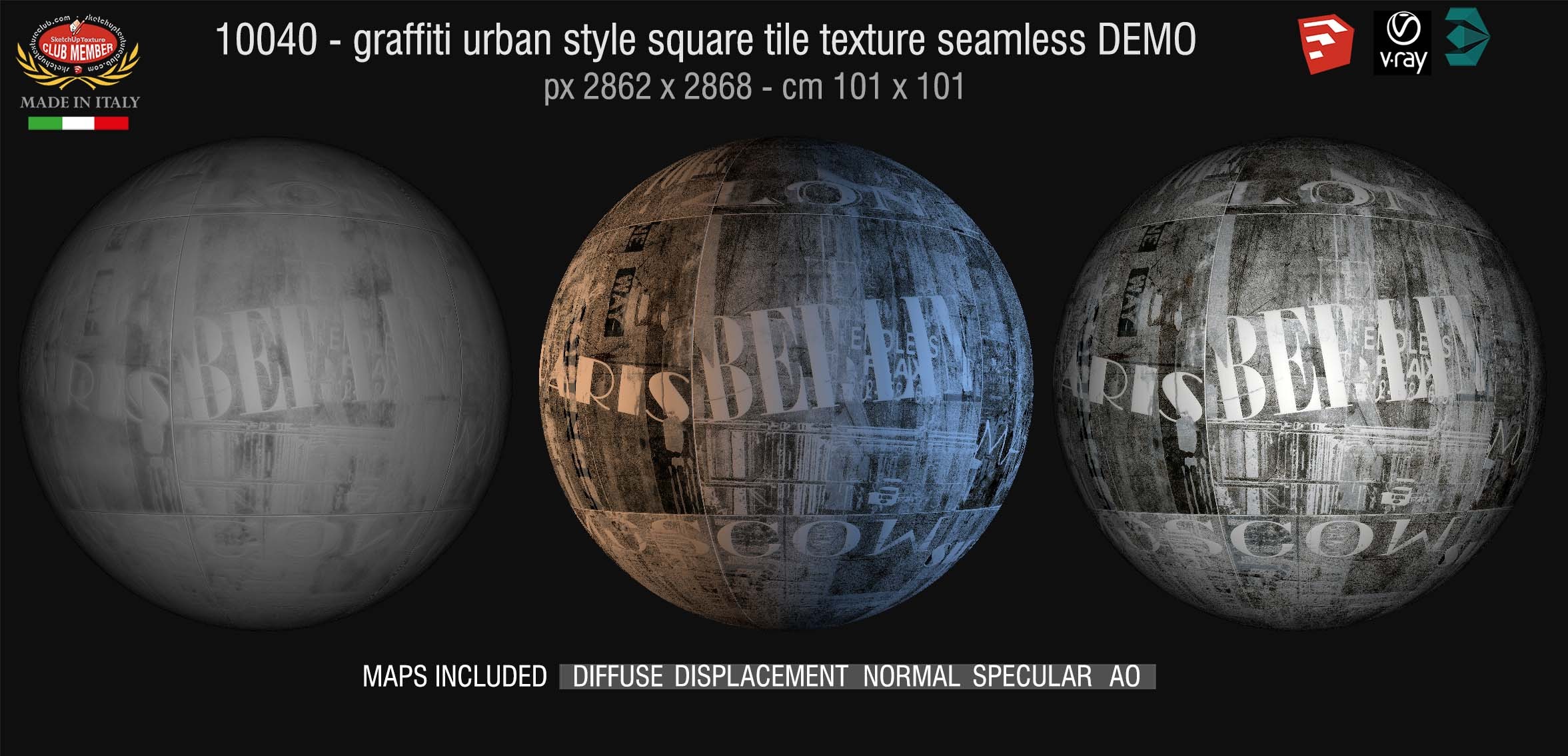 14040 HR Graffiti urban style square tile texture seamless + maps DEMO