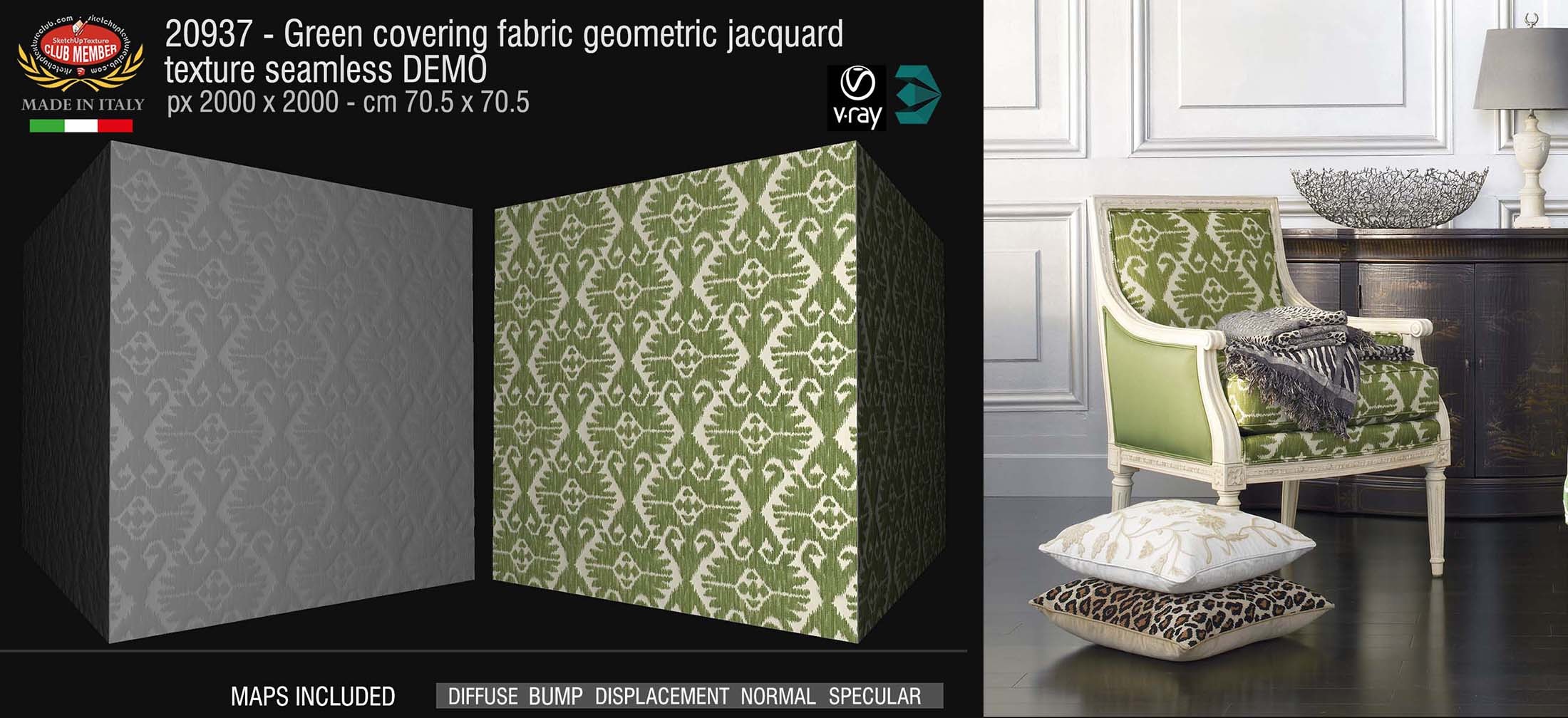 20937 Green covering fabric geometric jacquard texture + maps DEMO