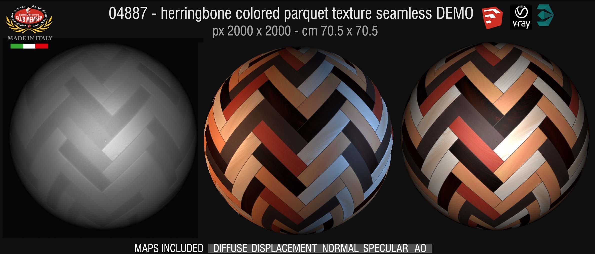 04887 HR Herringbone colored parquet texture seamless + maps DEMO