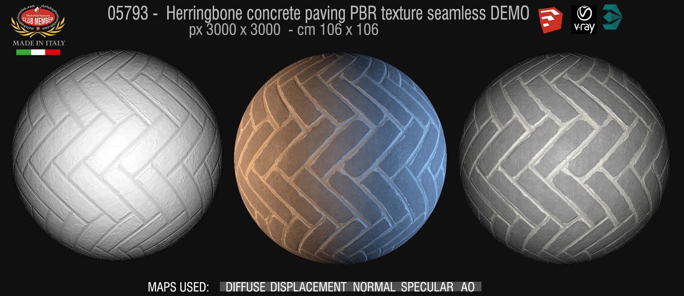 05793 Herringbone concrete paving PBR texture seamless DEMO