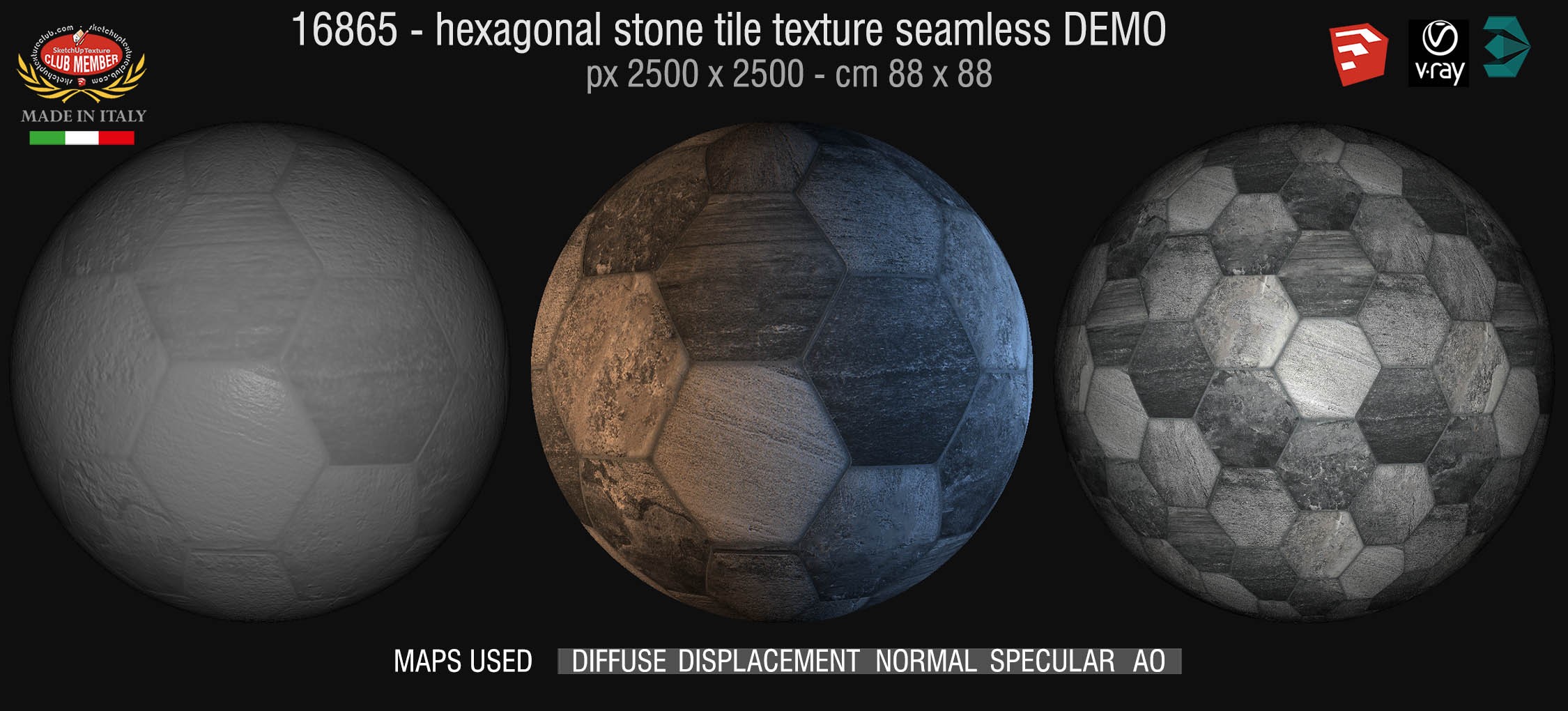 16865 Hexagonal stone tile texture seamless + maps DEMO