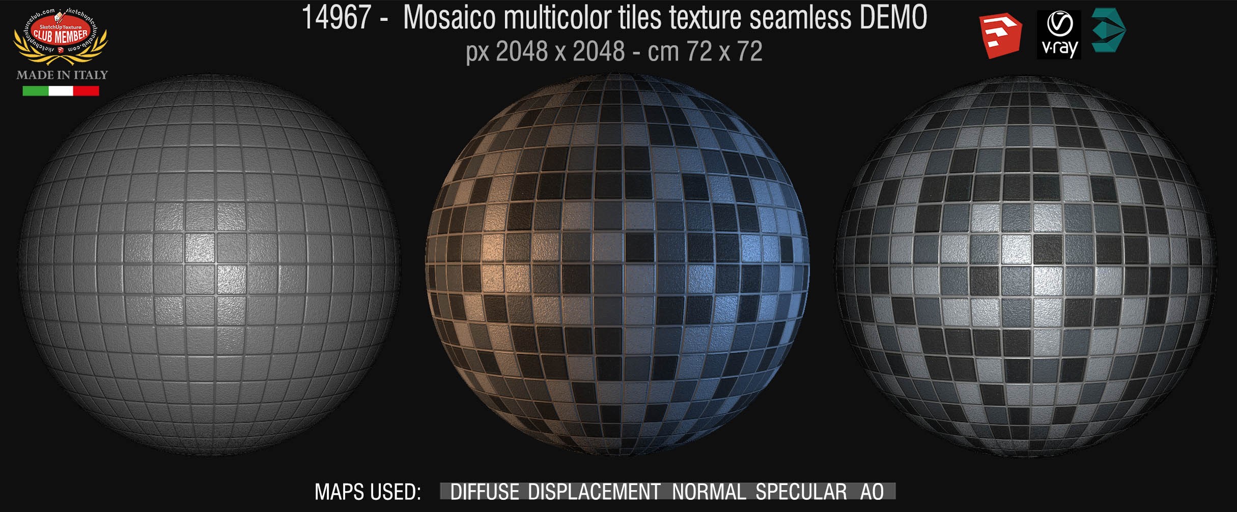 14967 Mosaico multicolor tiles texture seamless + maps DEMO